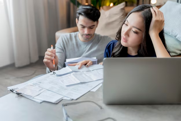 A man and a girl sitting next to papers