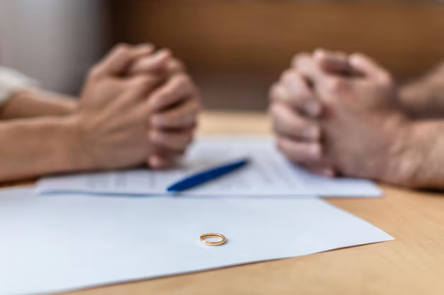 Ring on the background of human hands and documents